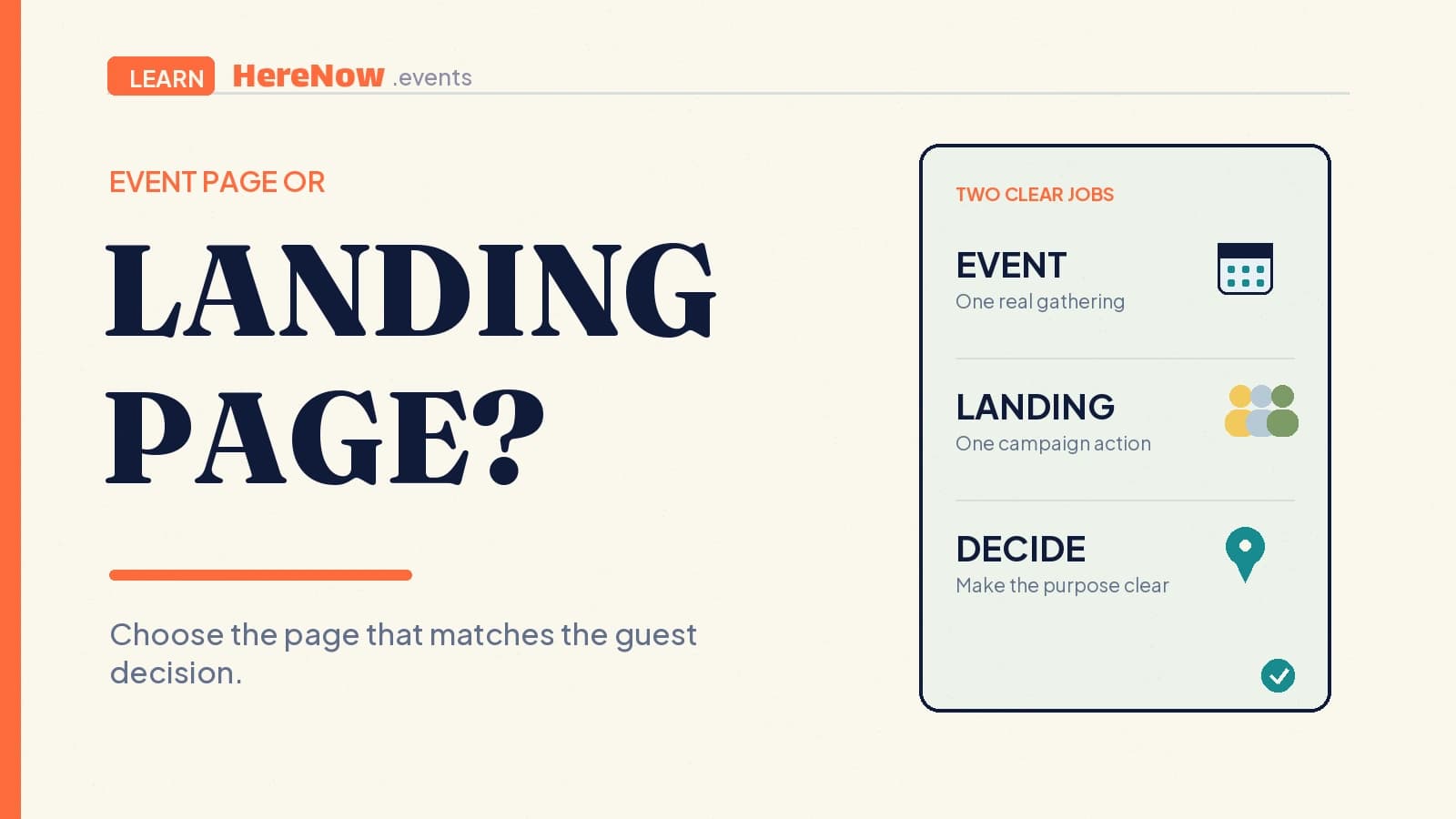HereNow editorial cover for Event page vs landing page