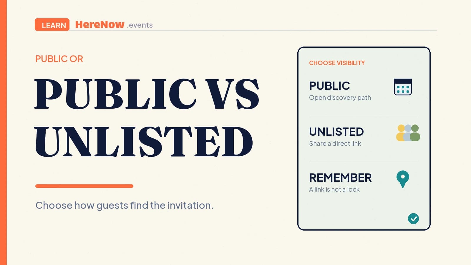 HereNow editorial cover for Public vs unlisted event pages