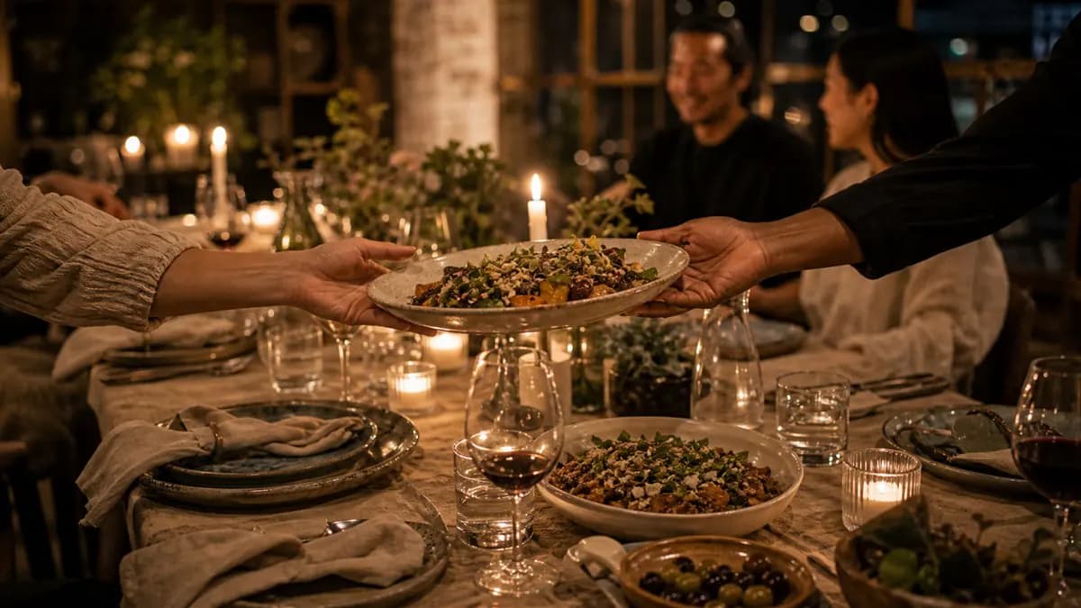 Supper club table with guests sharing a meal.