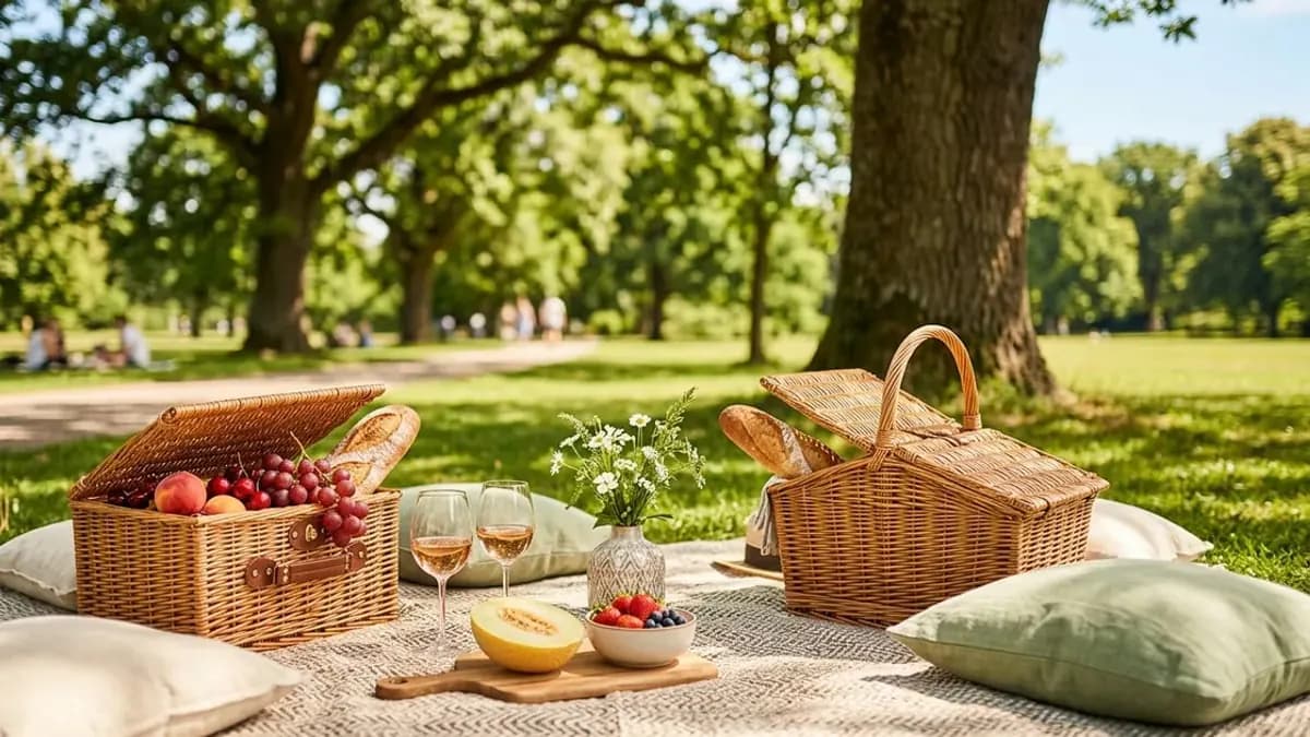 Sunny community picnic setup in a park.